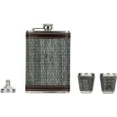 Flachmann-Set Edelst. grau antik Holz-Geschenkbox 80z/240ml