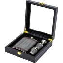 Flachmann-Set Edelst. grau antik Holz-Geschenkbox 80z/240ml