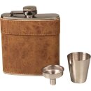 Flachmann-Set Edelst. braun antik Holz-Geschenkbox 6oz/180ml