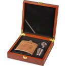 Flachmann-Set Edelst. braun antik Holz-Geschenkbox 6oz/180ml