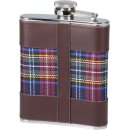 Flachmann Edelstahl/Leder braun/Schottenkaro blau...