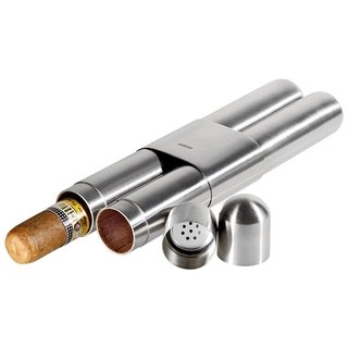 Adorini 2er Zigarrenetui Stahl - Satin/Zeder